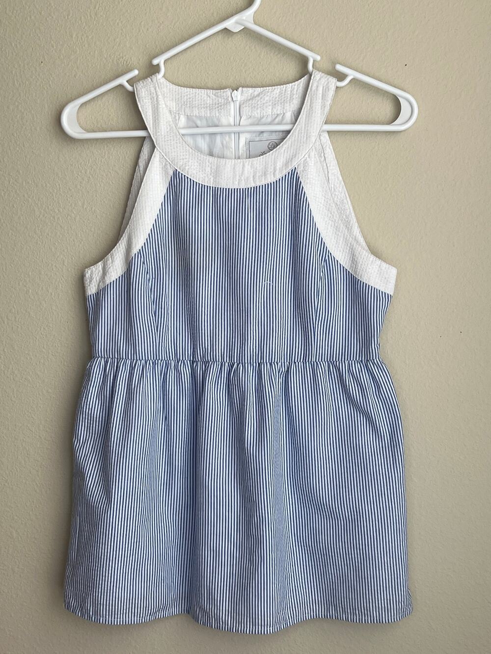 Lauren James Blue White Seersucker Layla Peplum Halter Tank Top Size XS